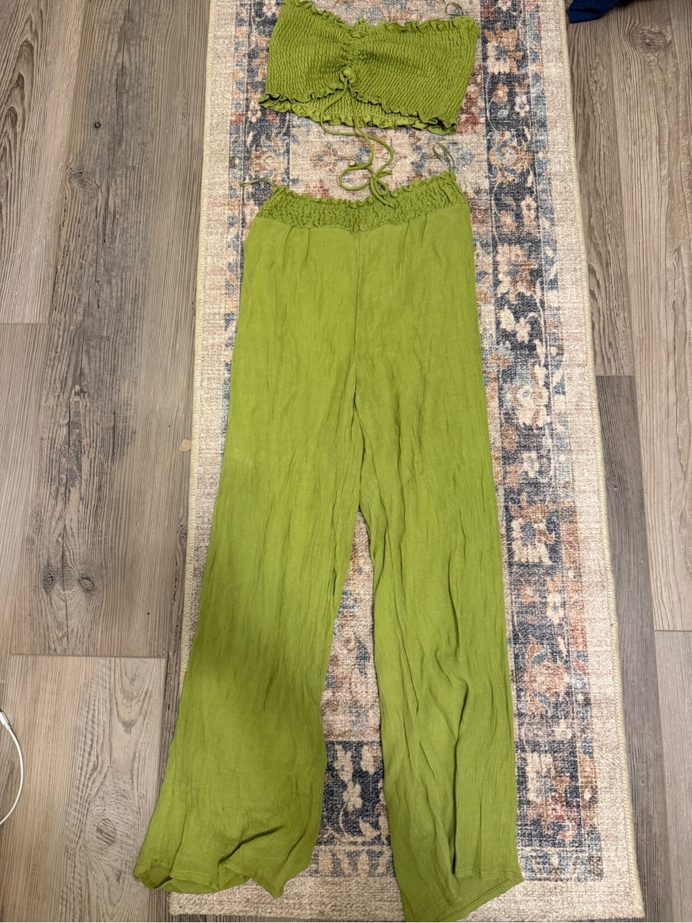 Fashion Nova Olive Green Smocked Tube Top & Wide Leg Pants Set
